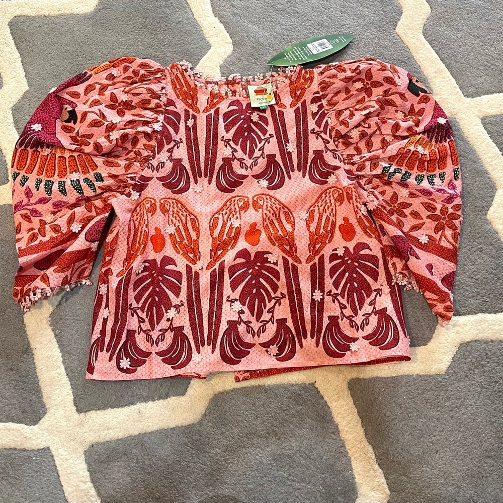 Farm Rio Anika Print Macaws Blouse